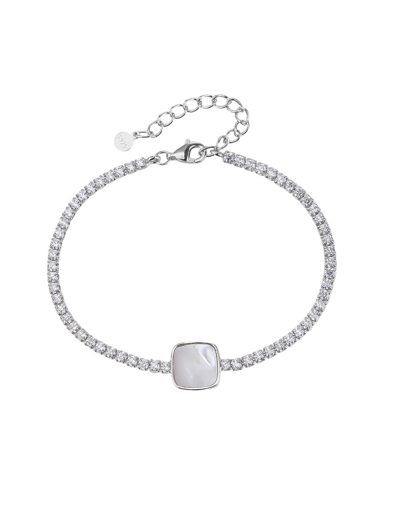 Tennisarmband aus AG 925-Silber mit eckigen Perlen aus natürlichem Perlmutt, rhodiniert