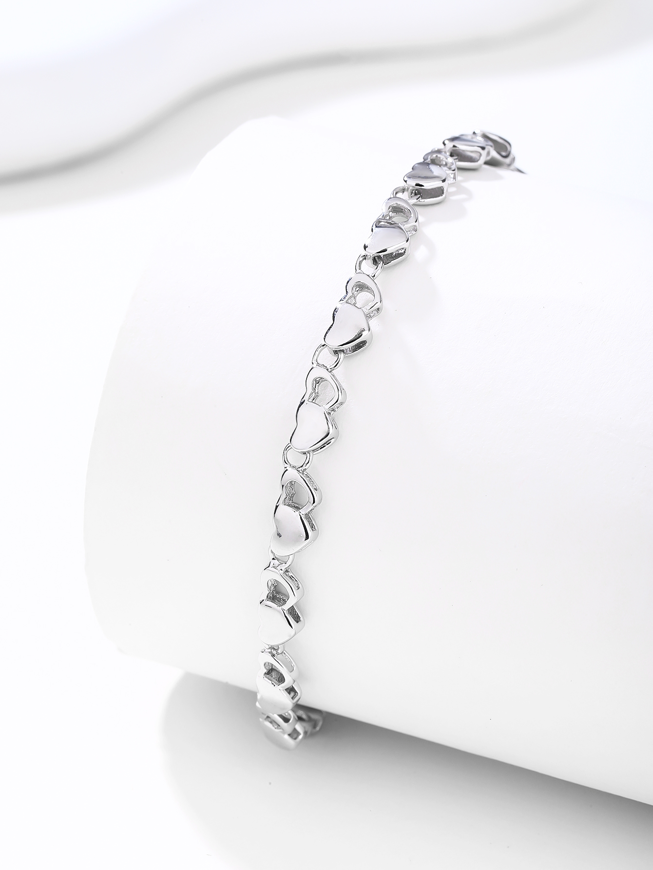 AG 925 Silver Solid-Heart Bracelet, Rhodium-Plated 2