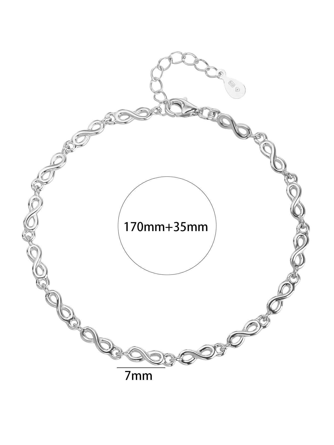 AG 925 ezüst végtelen mintás karkötő, ródium bevonattal (minimalista) 5