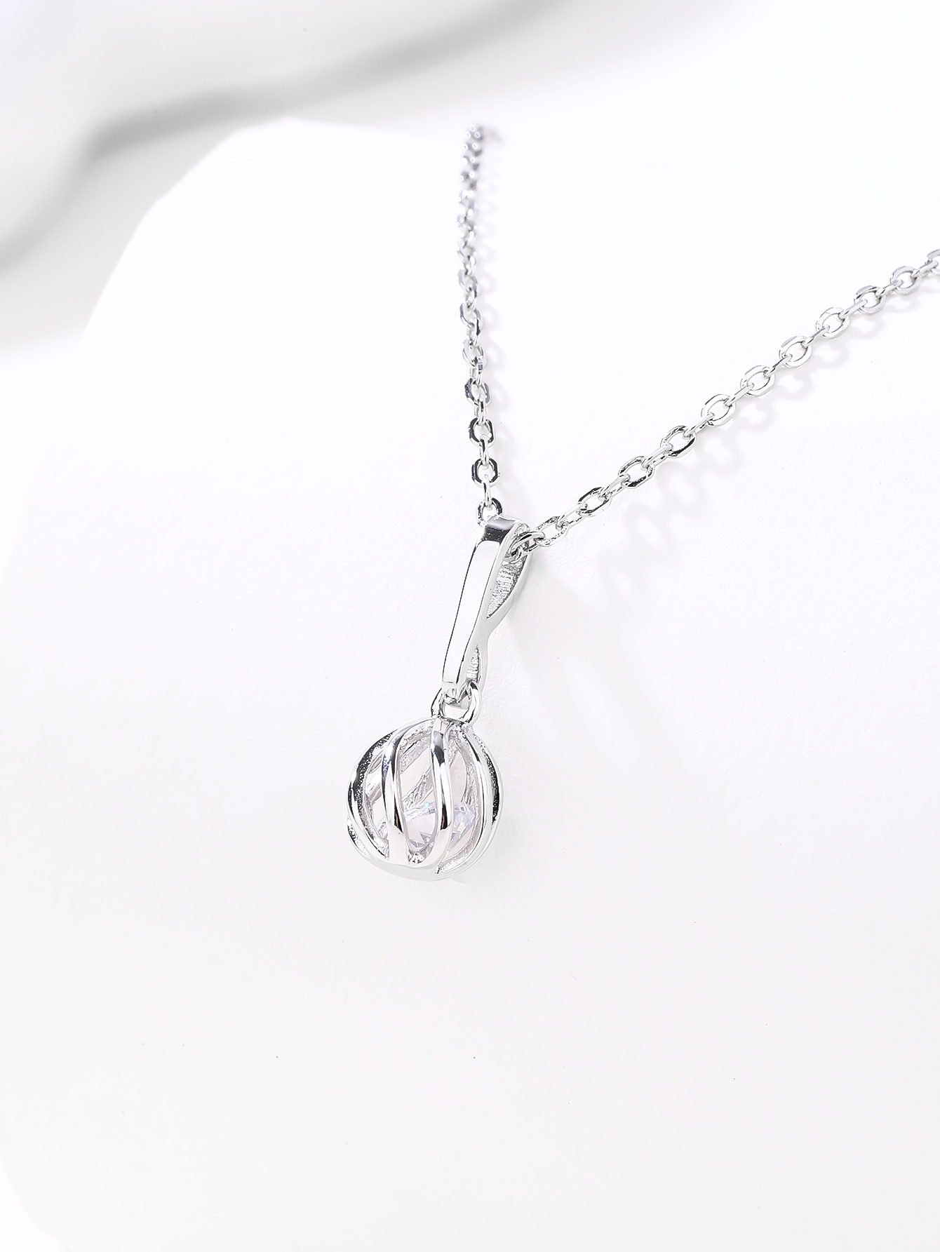 Silver Necklace with Zirconia Ball Pendant, Rhodium-Plated 2