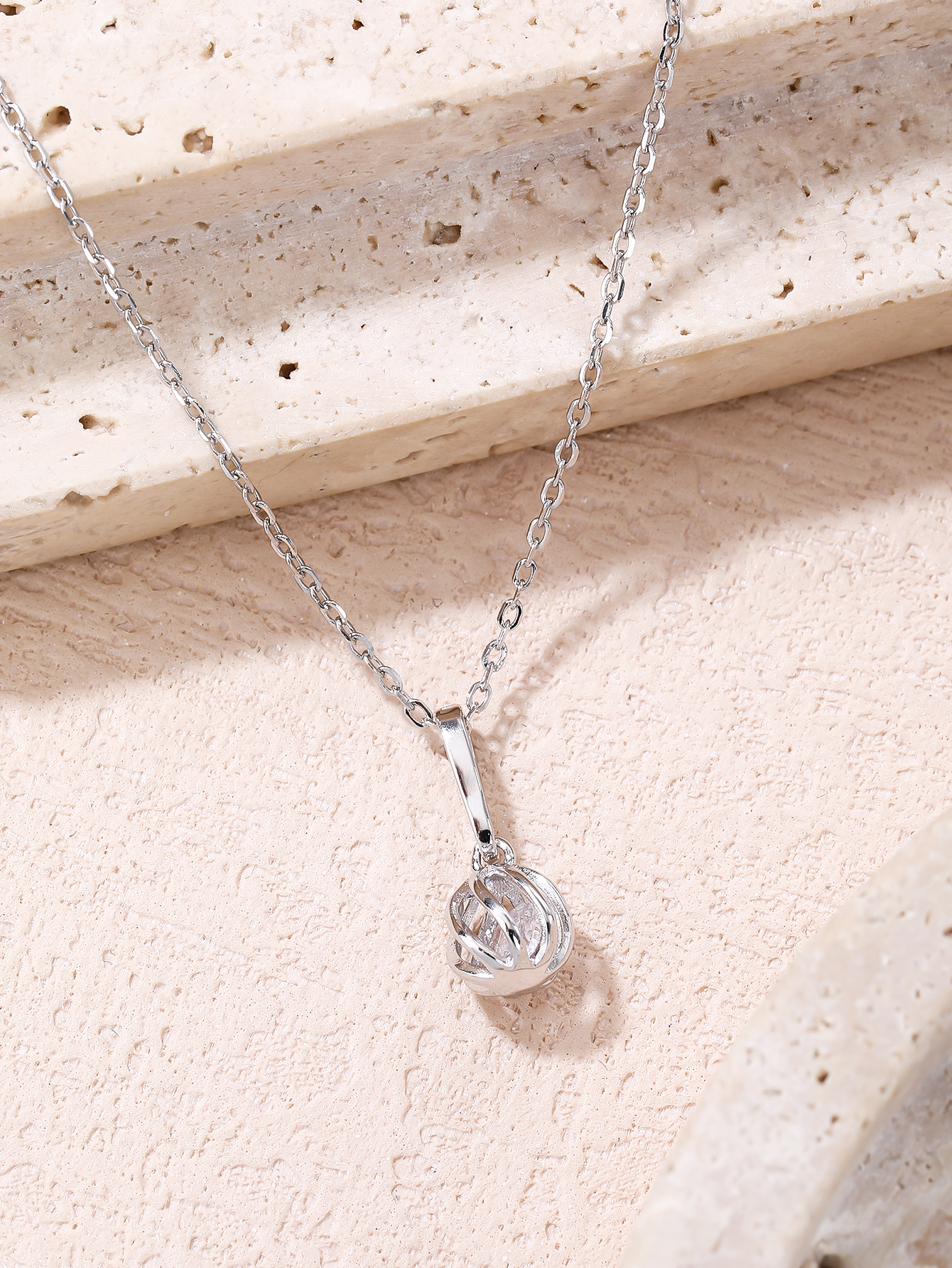Silver Necklace with Zirconia Ball Pendant, Rhodium-Plated 3