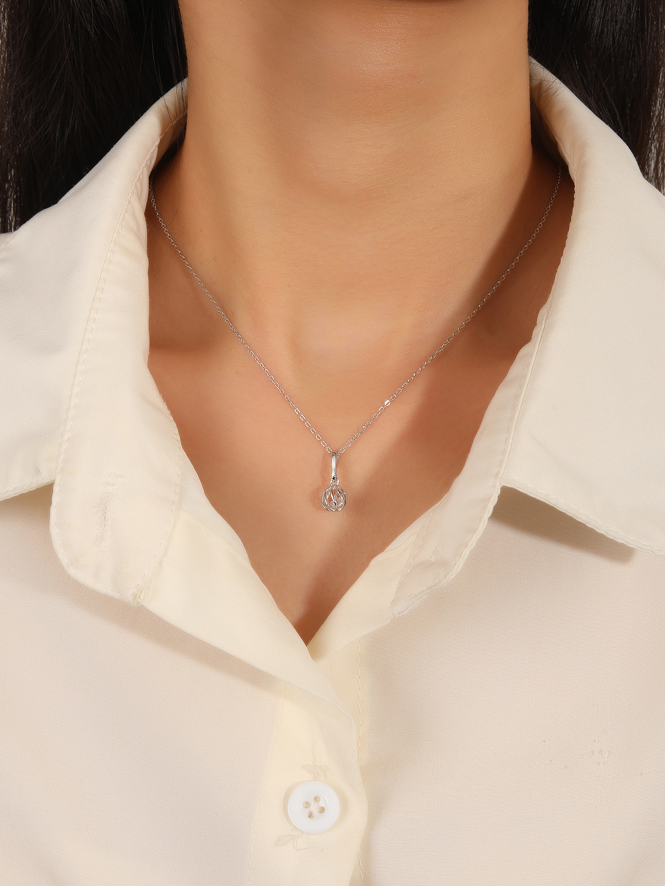 Silver Necklace with Zirconia Ball Pendant, Rhodium-Plated 4