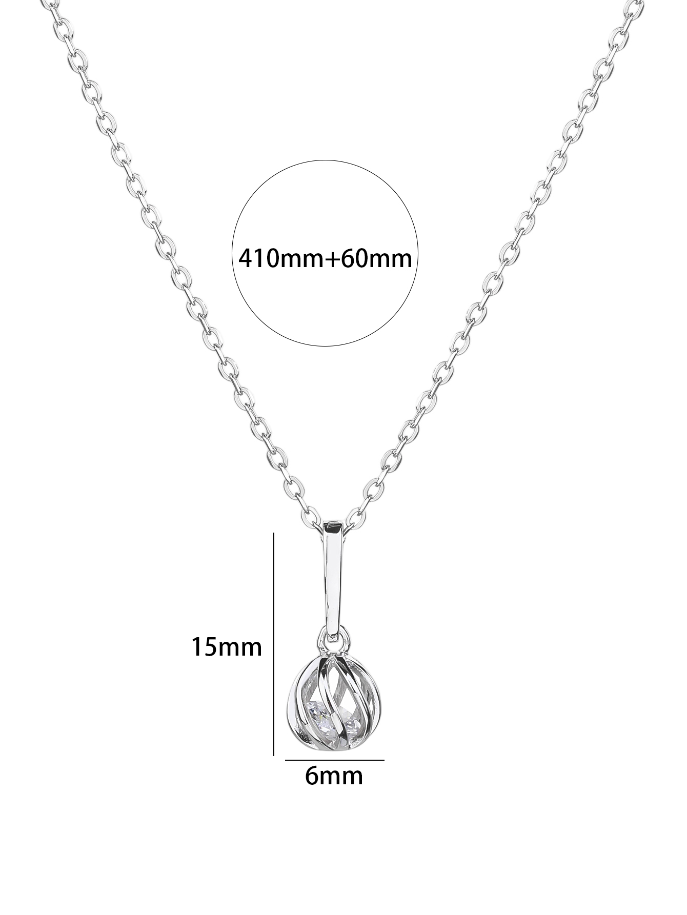 Silver Necklace with Zirconia Ball Pendant, Rhodium-Plated 5