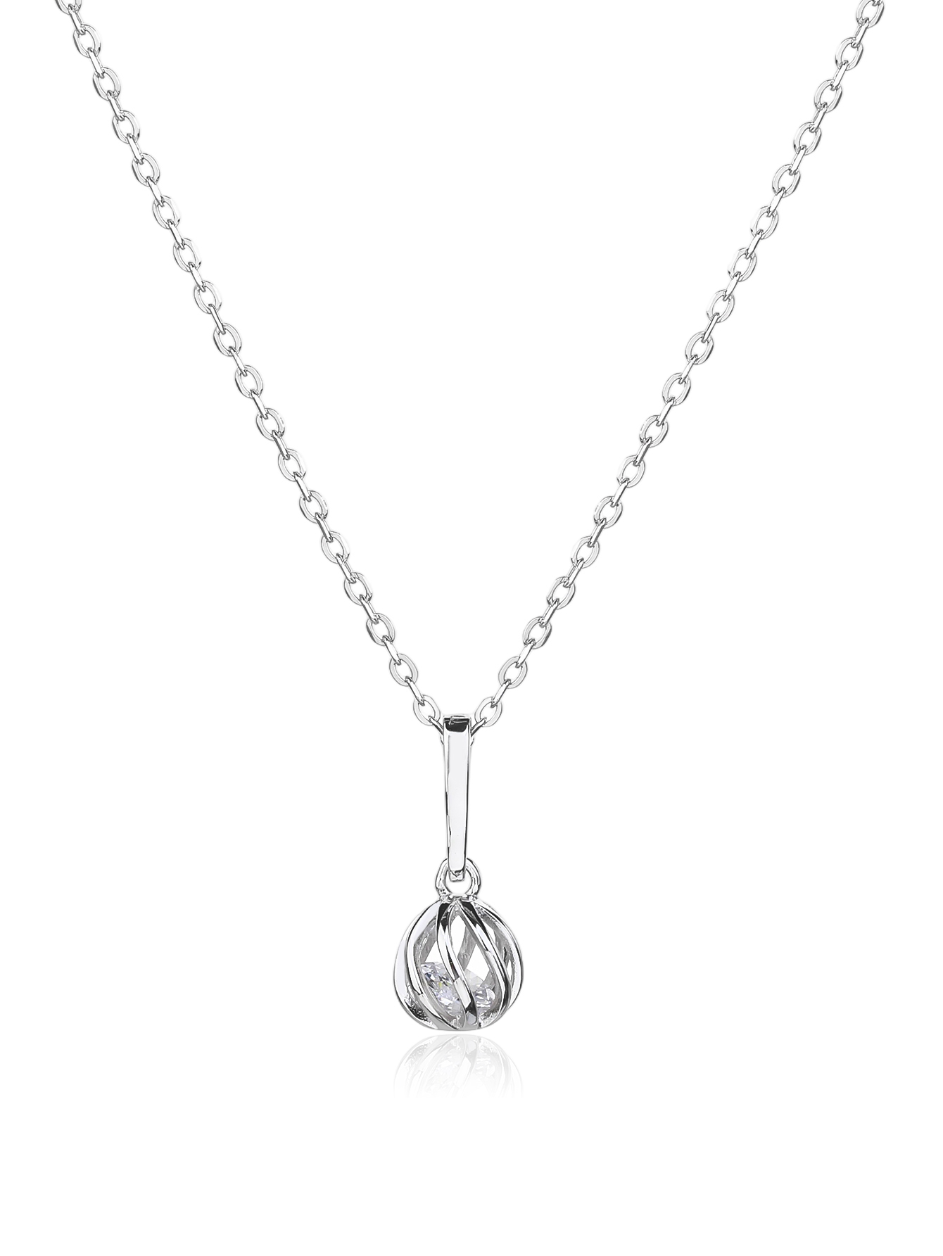 Silver necklace with a zirconia ball pendant, rhodium-plated
