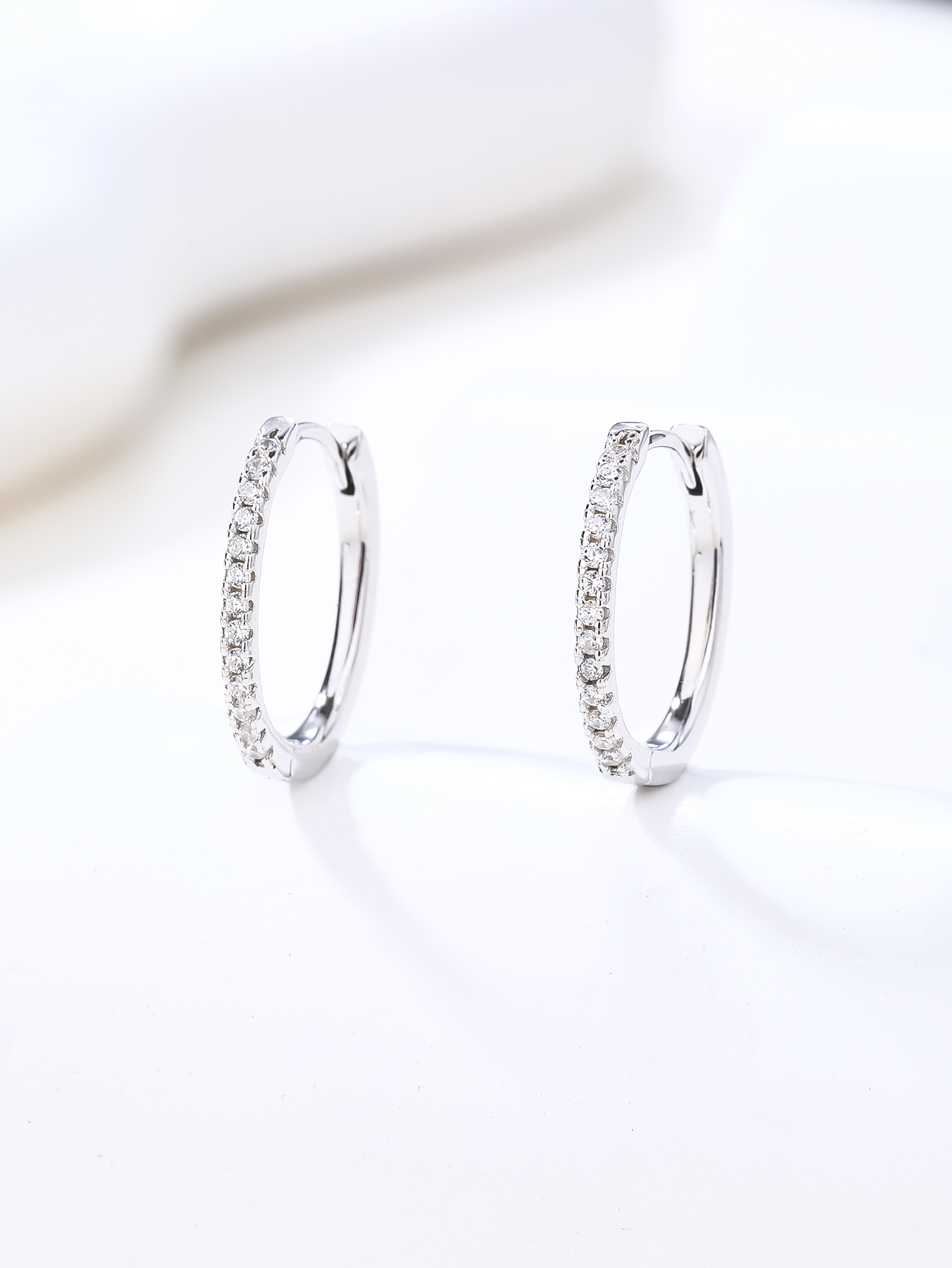 Silver hoop earrings with zirconia, rhodium-plated 2