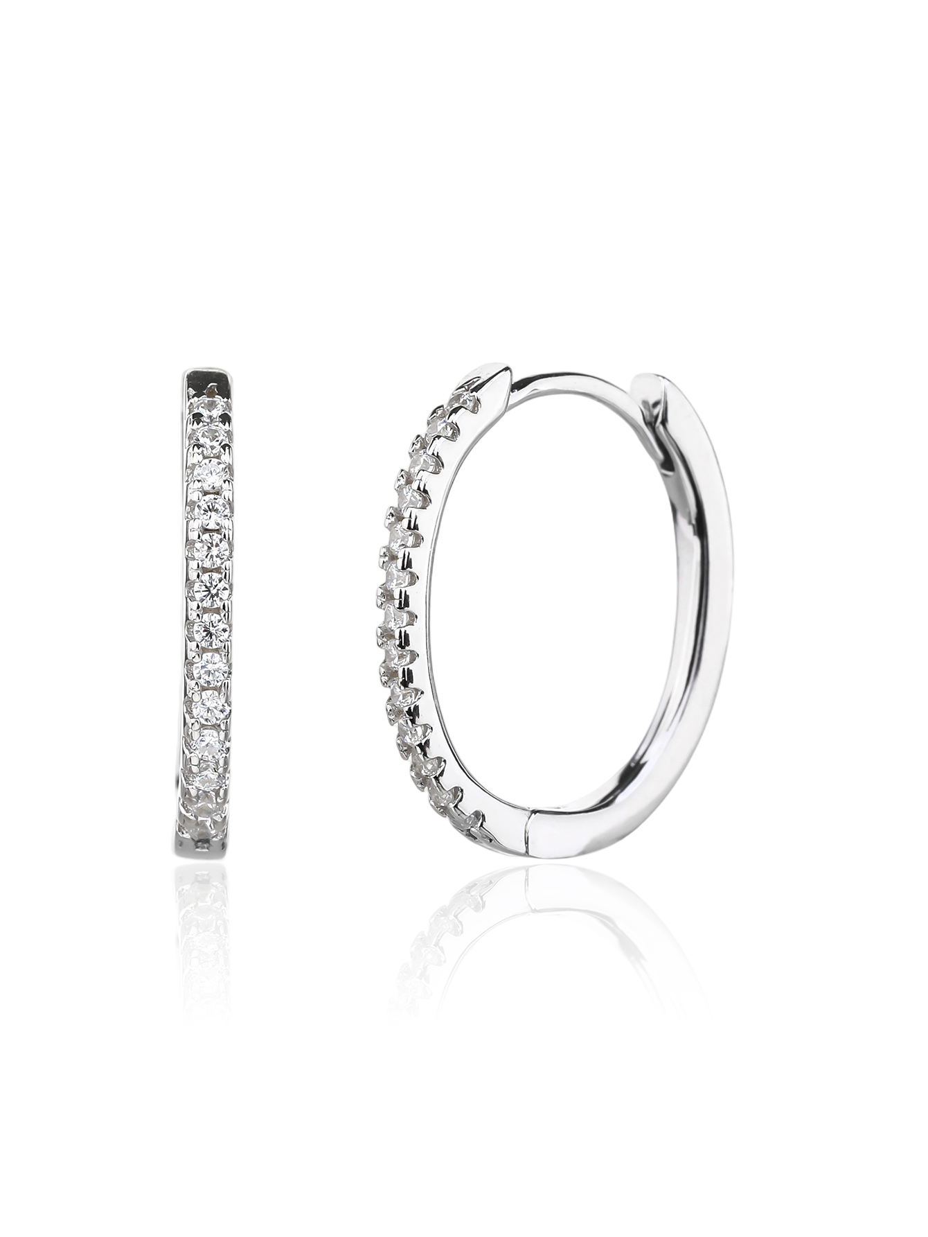 Silver hoop earrings with zirconia, rhodium-plated
