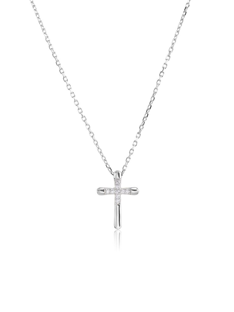 Silver Zirconia Cross Necklace, Rhodium-Plated