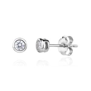 Ezüst cirkóniás stekkeres 5mm-es buttonos fülbevaló, ródium bevonattal