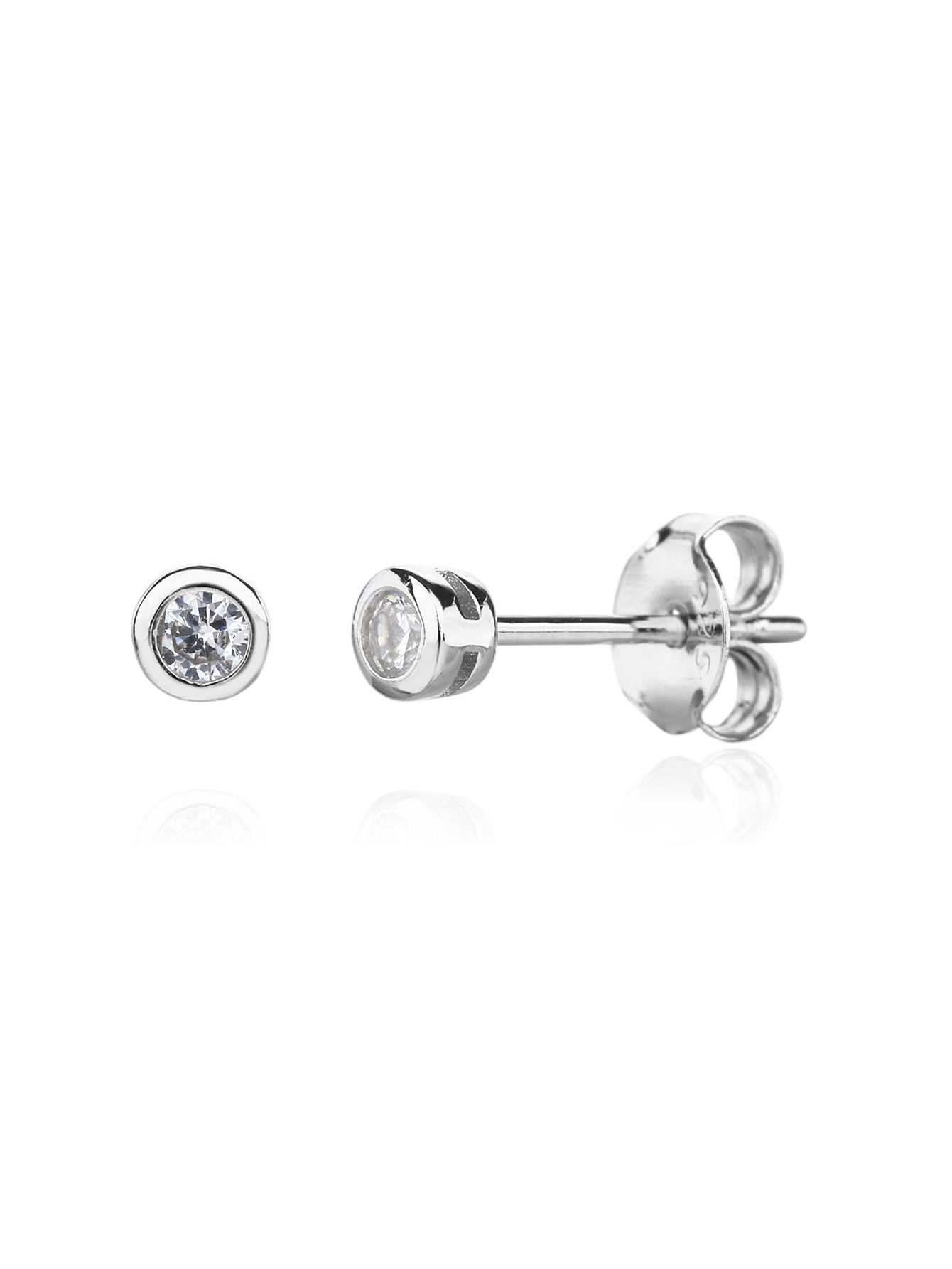 Silver stud earrings with cubic zirconia, rhodium-plated