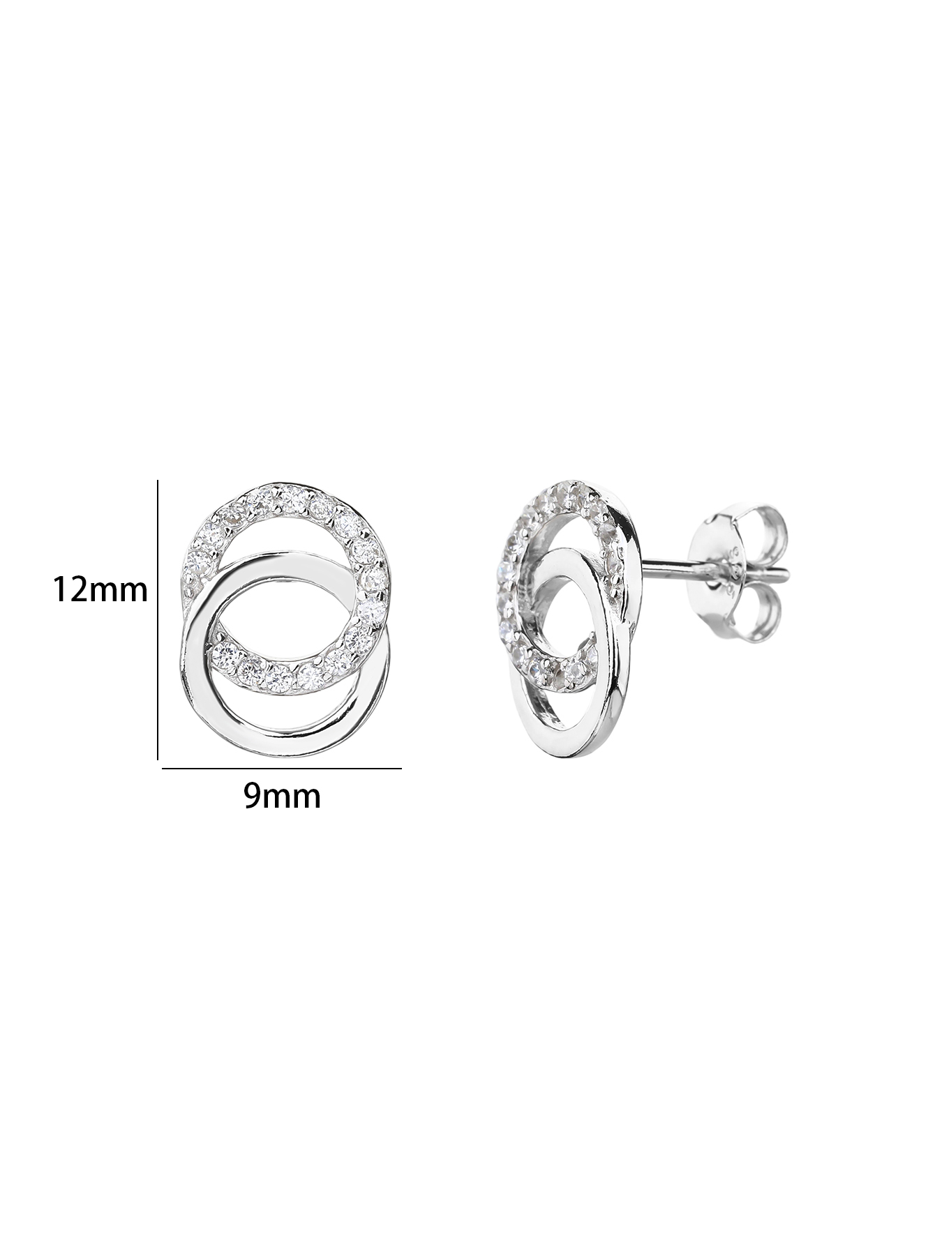 Silver stud earrings with a double-circle zirconia motif, rhodium-plated 5