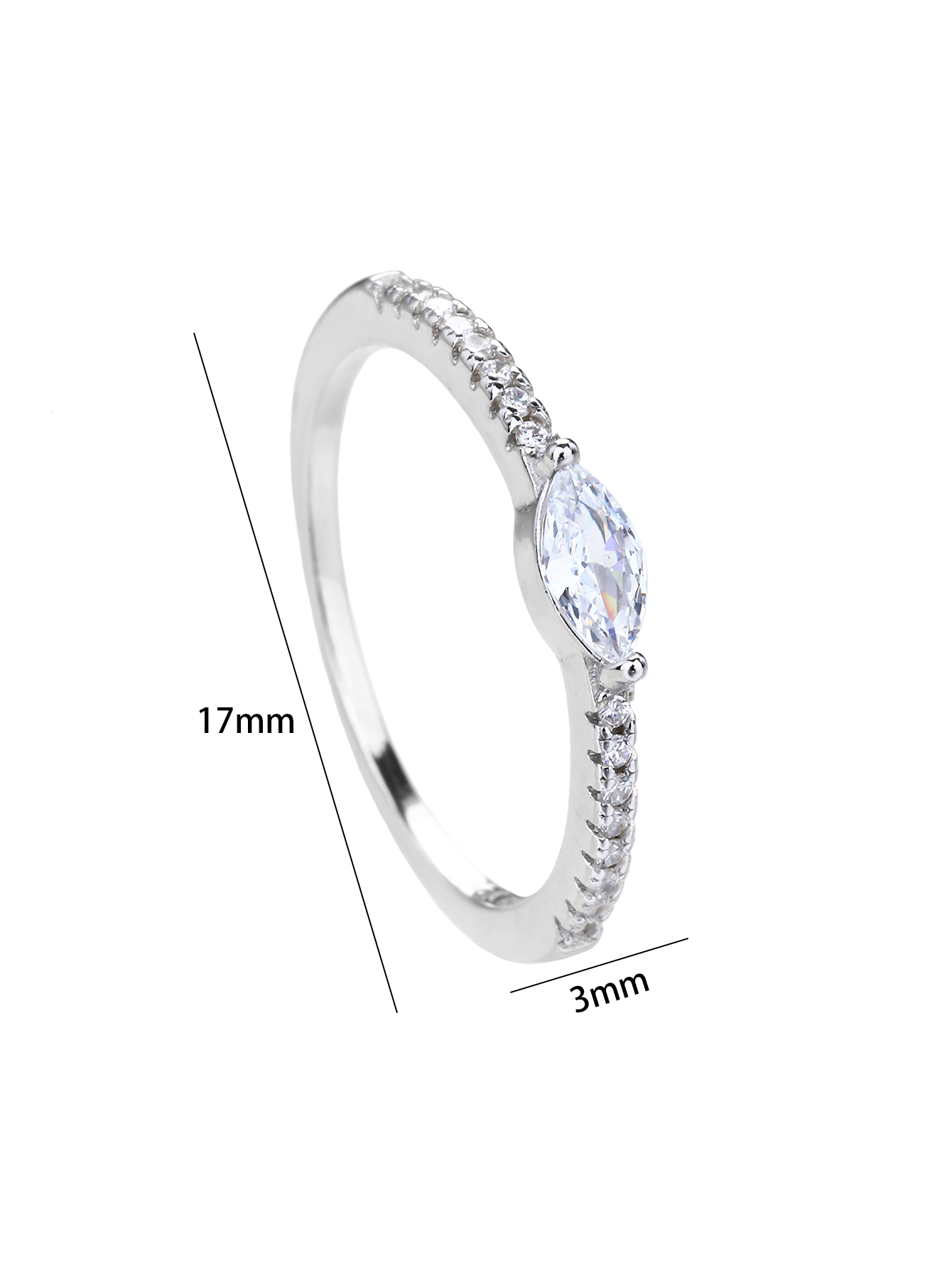 Silberner Ring mit Zirkonia im Navette-Schliff, rhodiniert 4