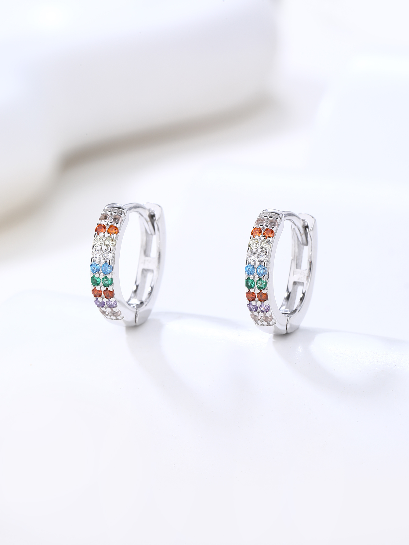 Silver-colored zirconia hoop earrings, rhodium-plated 2