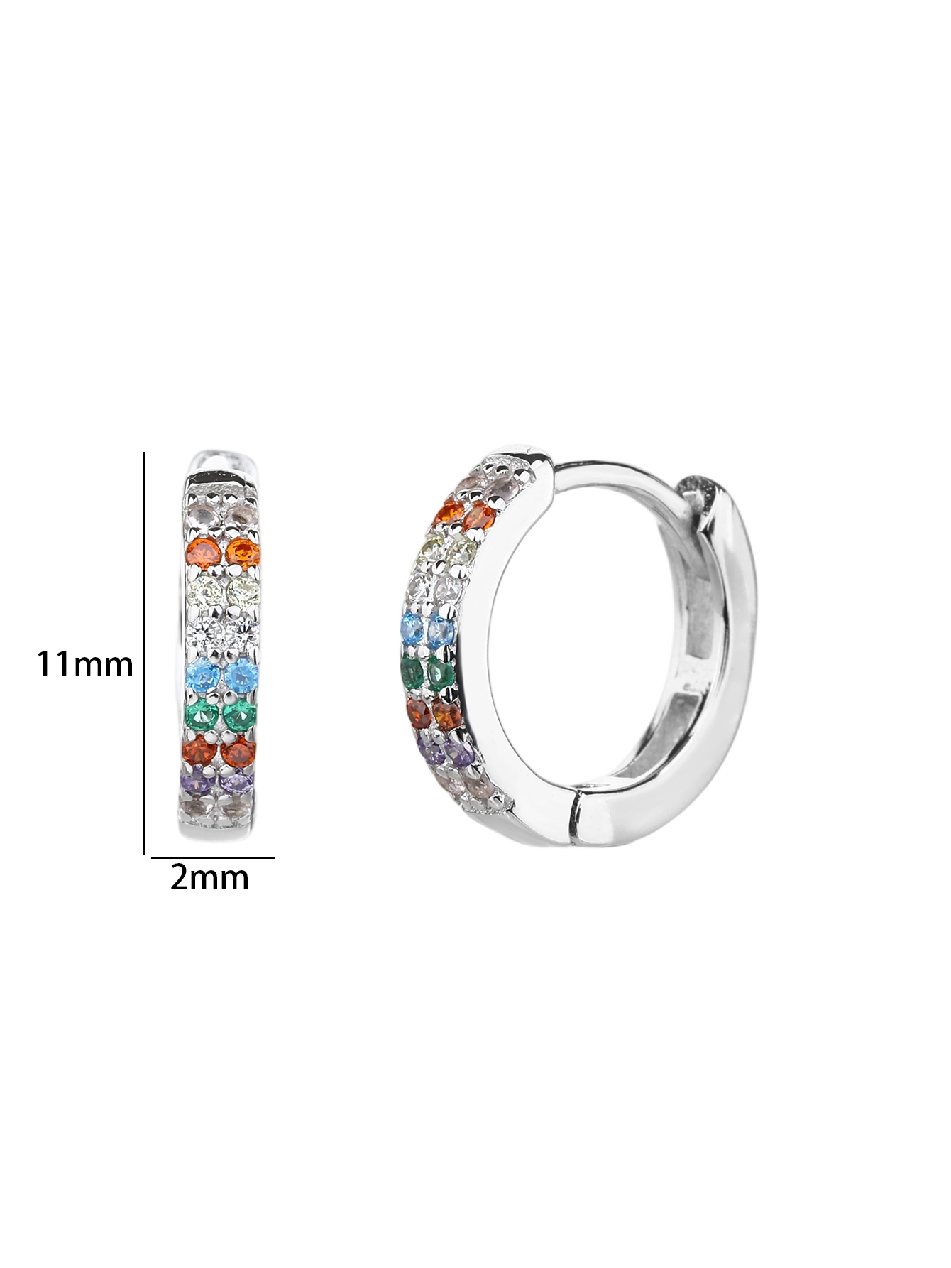 Silver-colored zirconia hoop earrings with rhodium plating 5