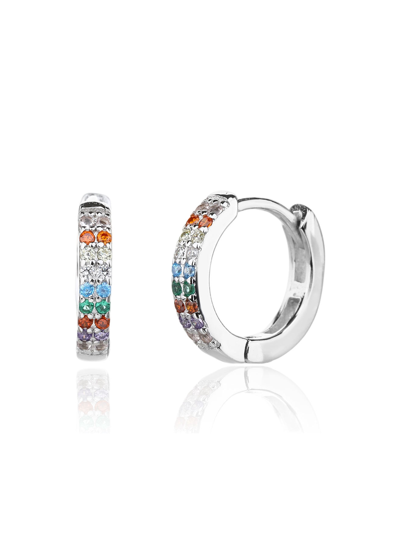 Silver-colored zirconia hoop earrings with a rhodium plating