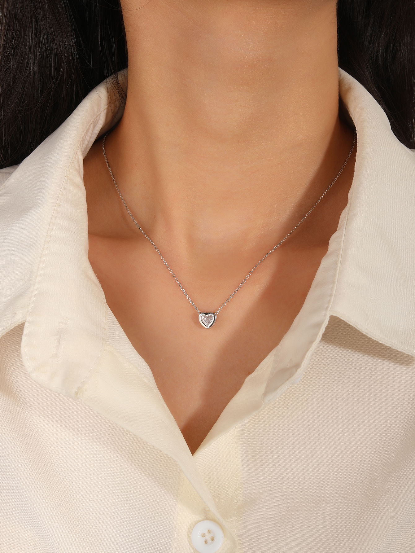 Silver heart-shaped zirconia necklace, rhodium-plated 5