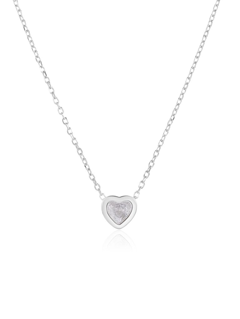 Silver heart-shaped zirconia necklace with rhodium plating
