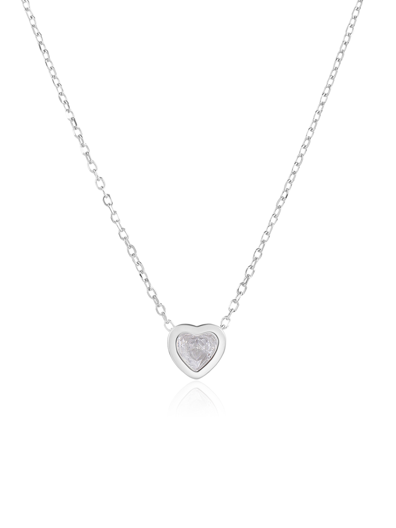 Silver heart-shaped zirconia necklace with rhodium plating