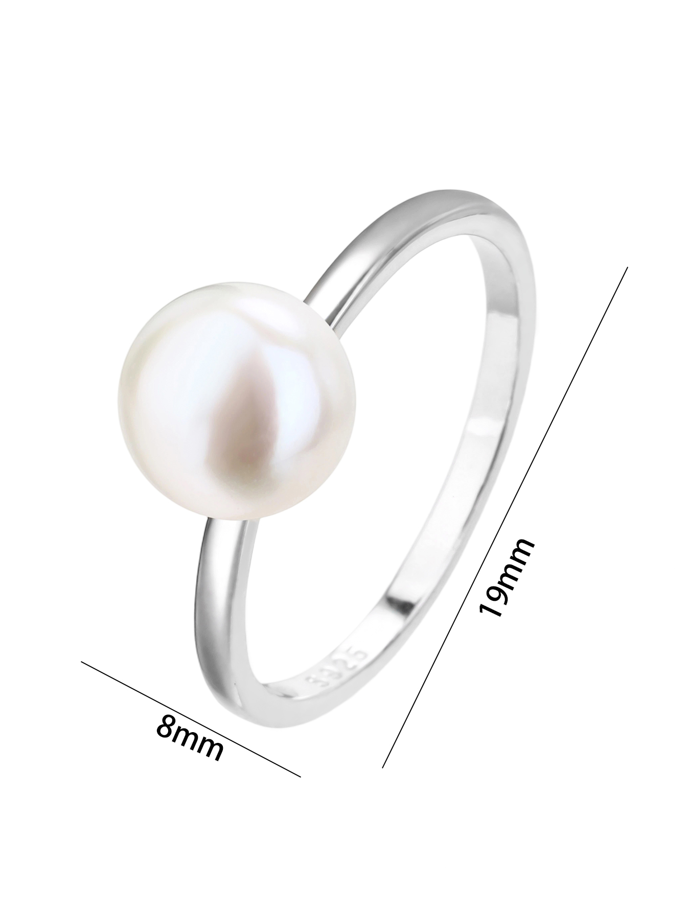 White cultured freshwater pearl ring made of AG 925 silver with a rhodium plating, size 5