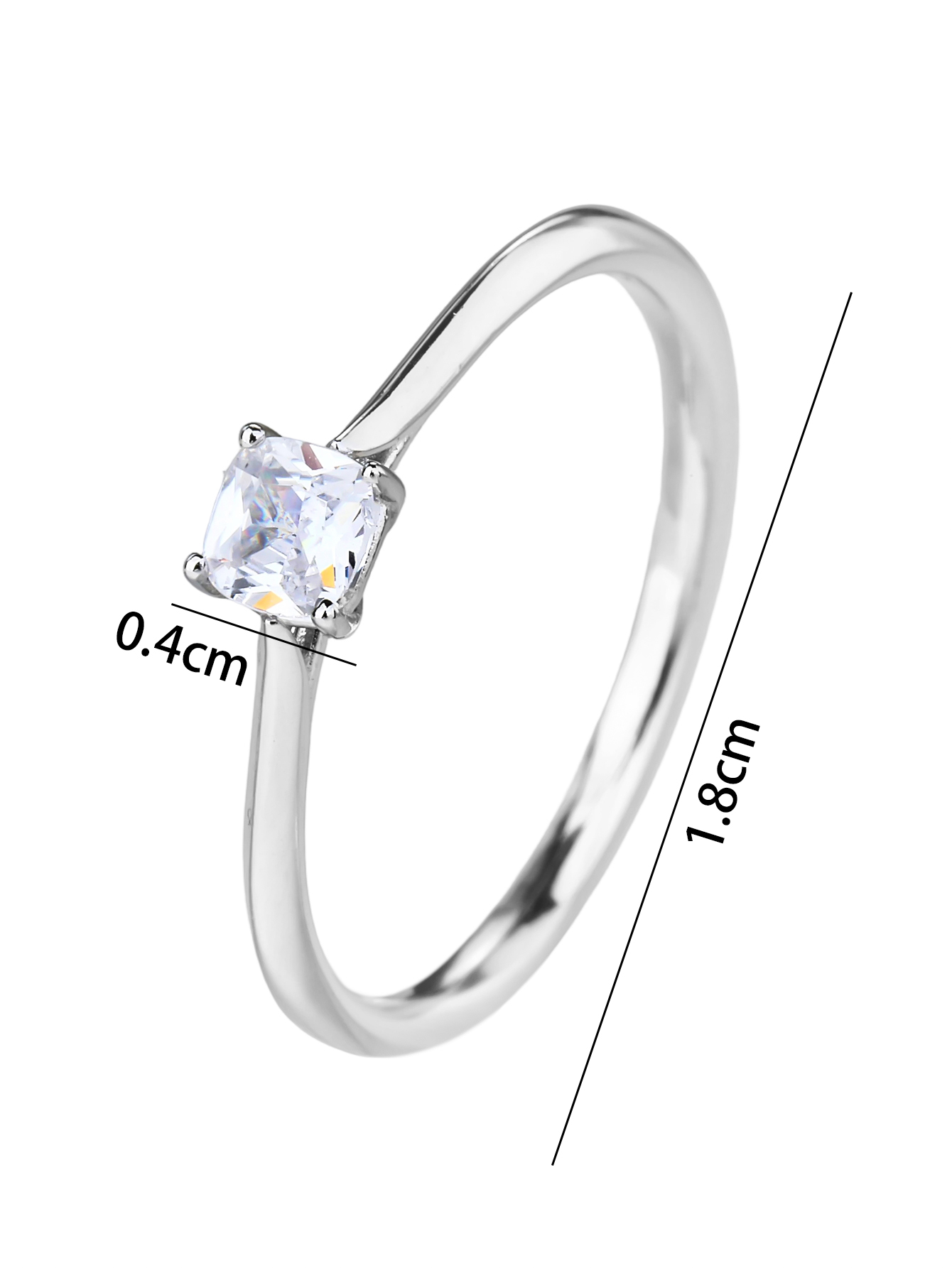 Weißer, quadratischer Solitärring mit Zirkonia aus 925er Silber mit Rhodiumbeschichtung, 1,2 G