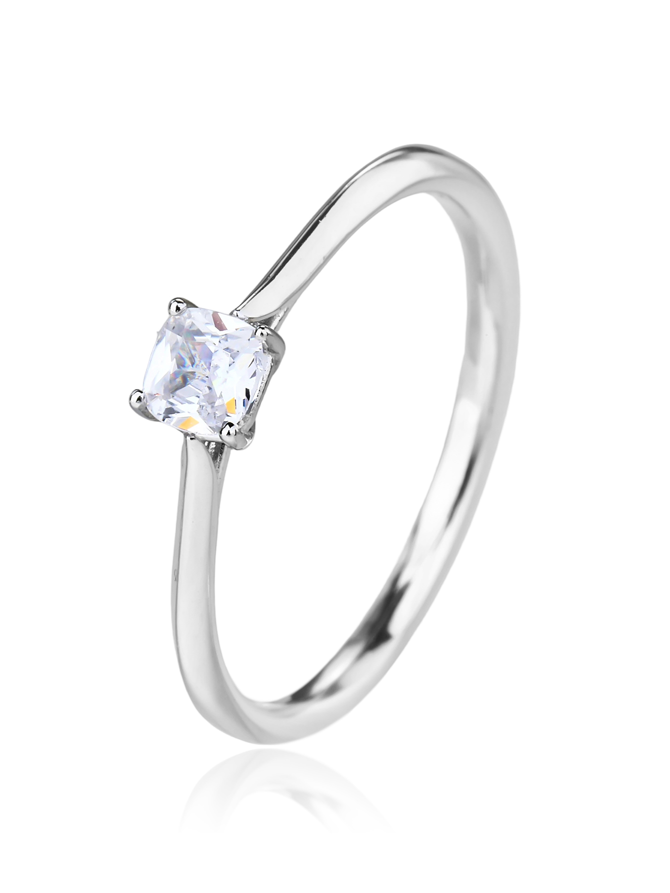 Weißer, quadratischer Solitärring mit Zirkonia aus 925er Silber mit Rhodiumbeschichtung