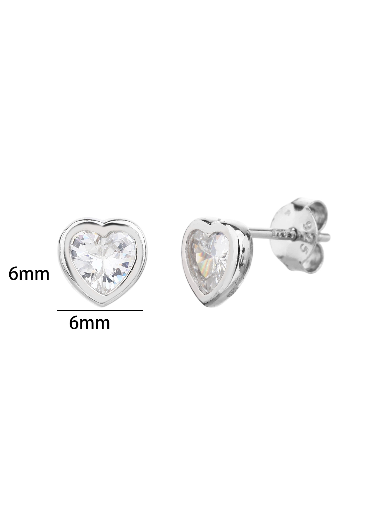 Weiße, herzförmige Ohrstecker mit Zirkonia aus AG 925-Silber mit Rhodiumbeschichtung, 4 Stück