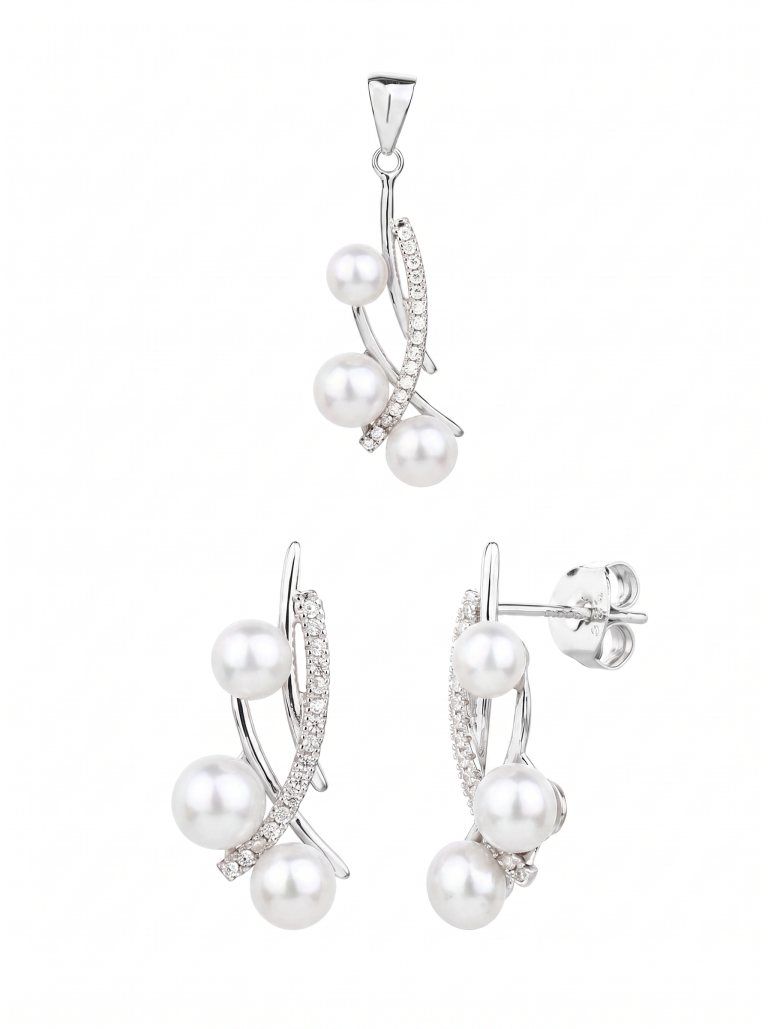 White cultured freshwater pearl jewelry set in rhodium-plated AG 925 silver