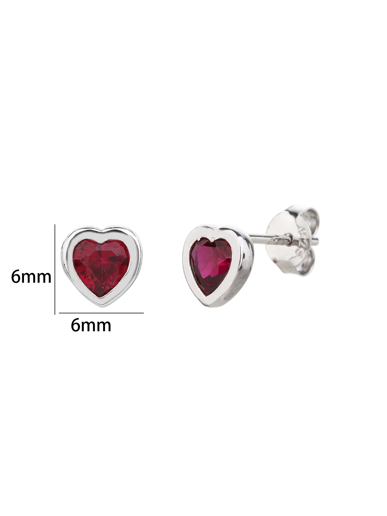 Rote, herzförmige Ohrstecker mit Zirkonia aus AG 925-Silber mit Rhodiumbeschichtung, 4 Stück